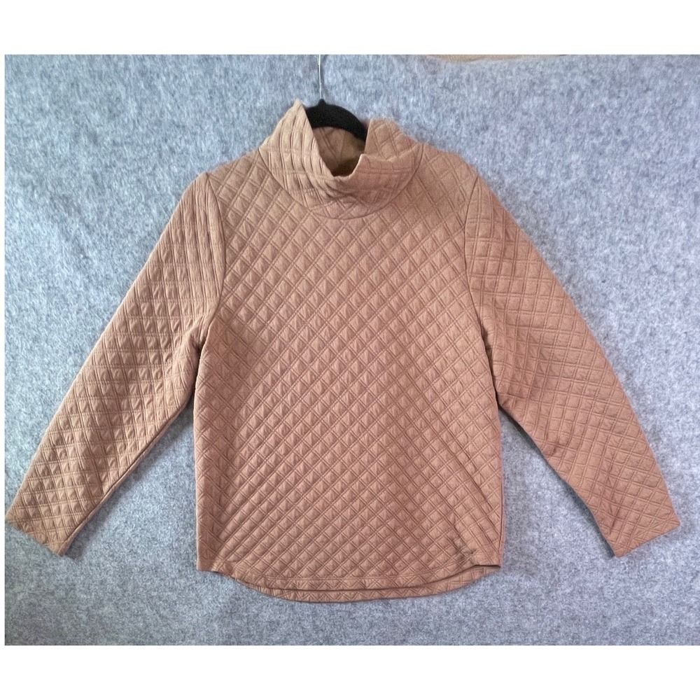 J.Crew‎ Womens Quilted Mock Neck Pullover Sweatshirt Camel Brown Size M